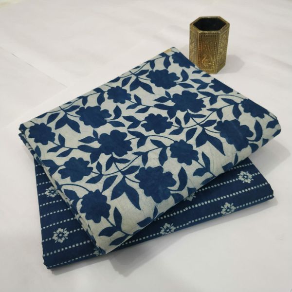 Blue White Hand Block Printed Cotton Kurti And Pant
