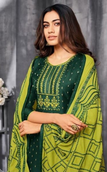 Dark Green Cotton Kurtie Embroidery Work