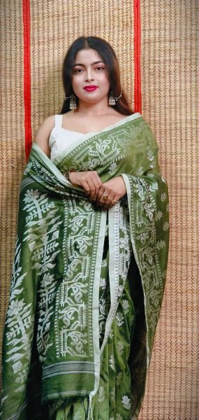 Mehandi Green Pure Handlooms Cotton Saree From Bengal