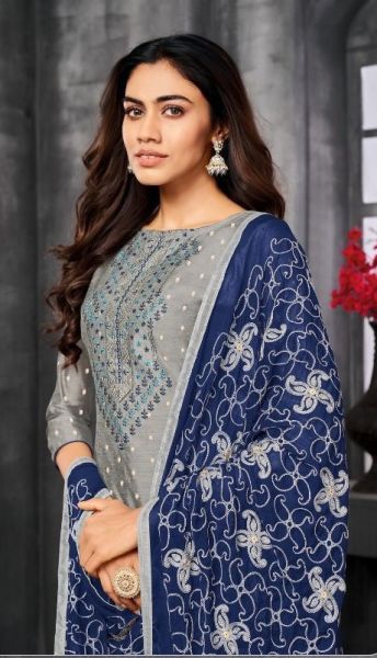 Gray Cotton Kurtie Embroidery Work