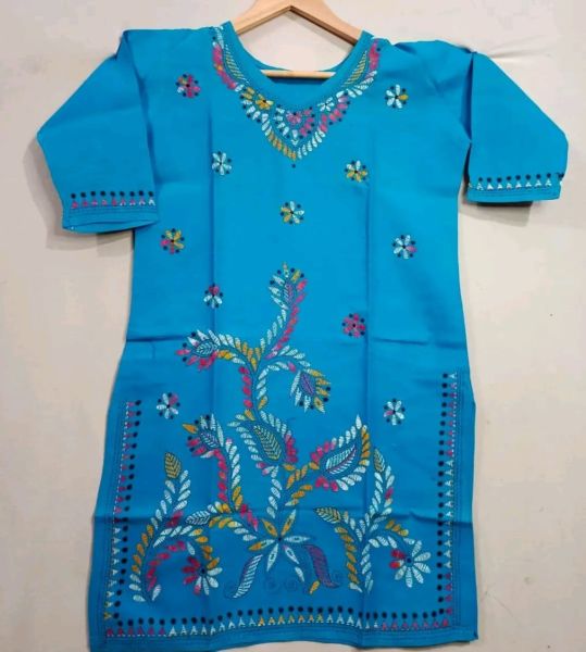 Sky Blue Pure Handloom Cotton Kurti From Bengal