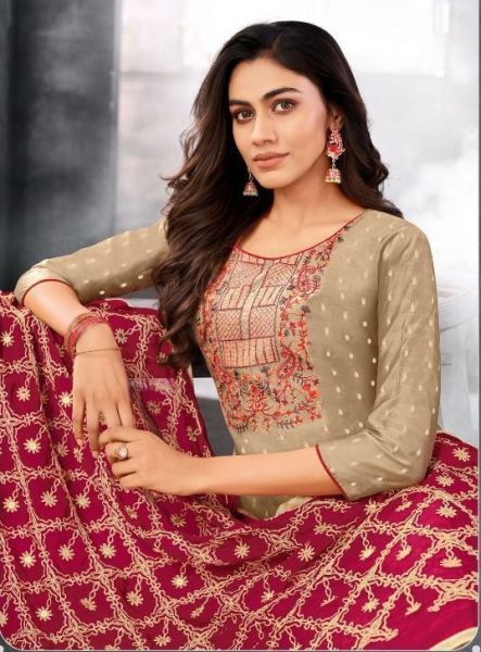 Dust Colour Cotton Kurtie Embroidery Work