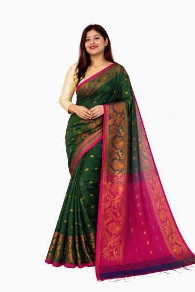 Green Silk Cotton Pure Handloom Saree From Bengal
