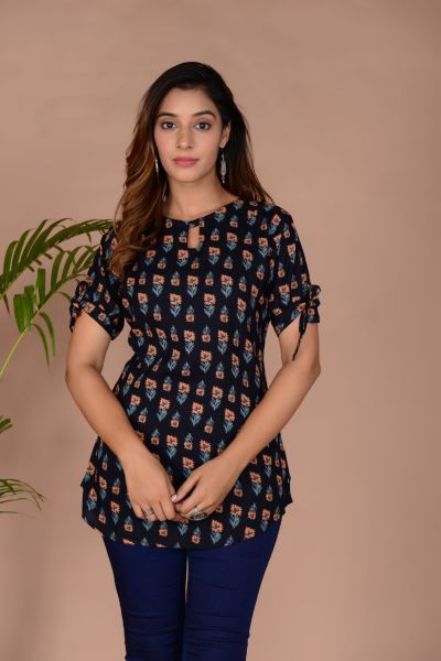 Black Printed Cotton Top