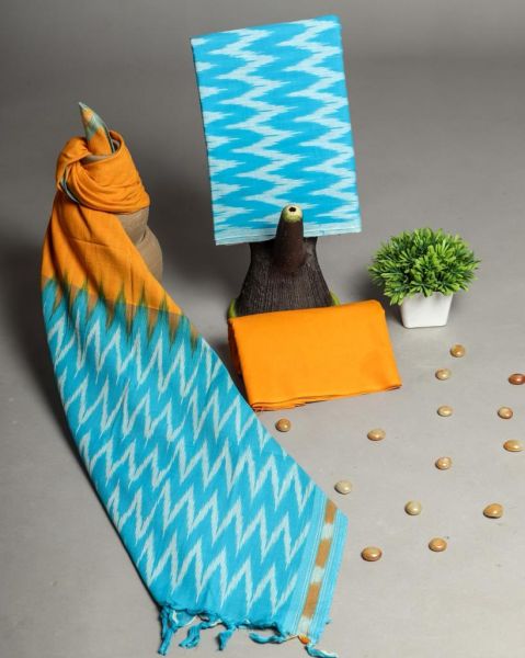 Sky Blue Yellow Hand Block Printed Cotton Suit And Pant And Kota Dupatta