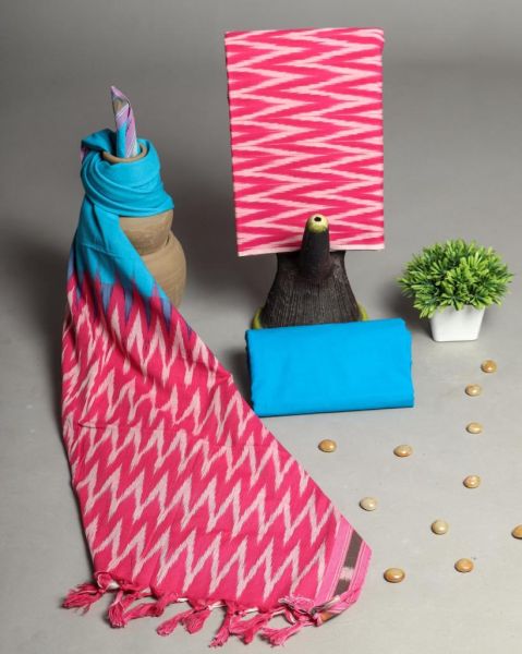 Pink Sky Blue Hand Block Printed Cotton Suit And Pant And Kota Dupatta