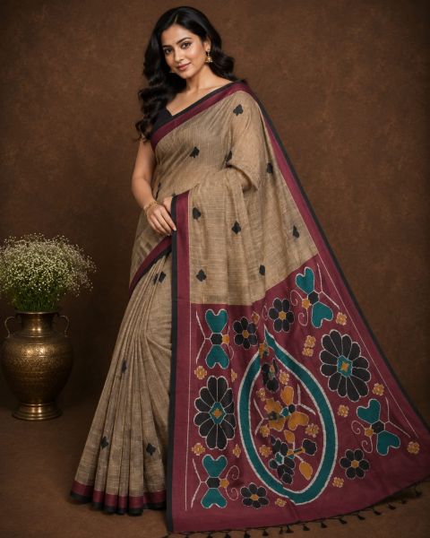 Brown Pure Handloom Saree From Bengal