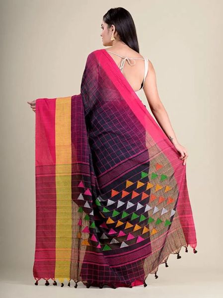 Black Checks Pure Handloom Pure Cotton Saree