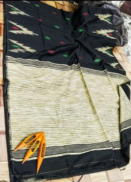 Black Cotton Silk Saree From Bengal