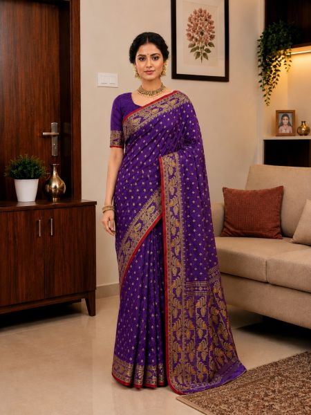 Purple Pure Handloom Dhakai Jamdani Saree From Bengal