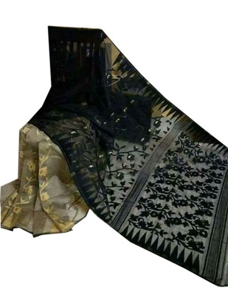 Black & Grey Dhakai Jamdani Handloom Saree