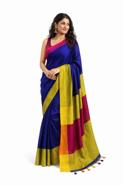 Blue Pure Handloom Cotton Saree From Bengal