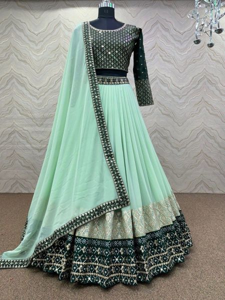 Pesta And Black Colour Georgette Party Wear Fancy Heavy Embroidery Work With Dupatta