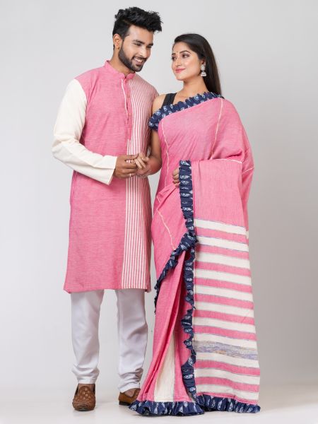 Pink Pure Handloom Couple Set From Bengal