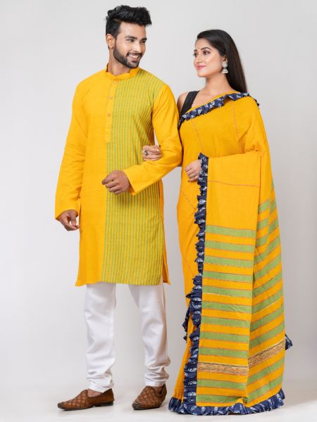 Yellow Pure Handloom Couple Set From Bengal