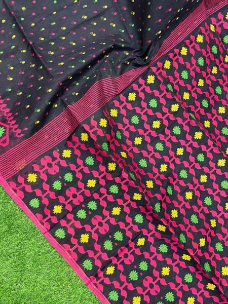 Black Buti Design Pure Handloom Dhakai Jamdani Saree