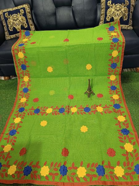 Green Flower Design Pure Handloom Resham Kota Saree