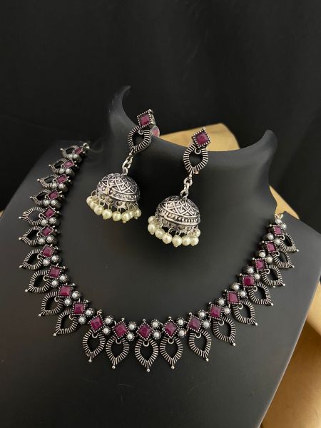 Maroon German Silver Necklace