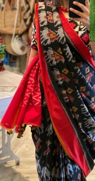 Black Elephant Design Bagru Block Print Cotton Mulmul Saree From Rajasthan