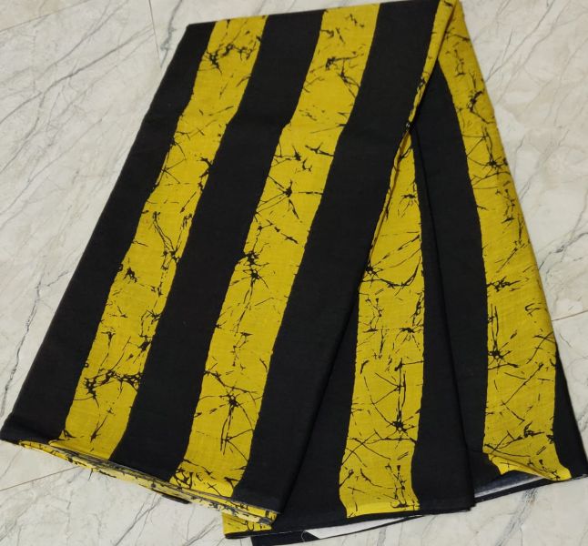 Black And Yellow Bagru Block Print Cotton Mulmul Saree From Rajasthan
