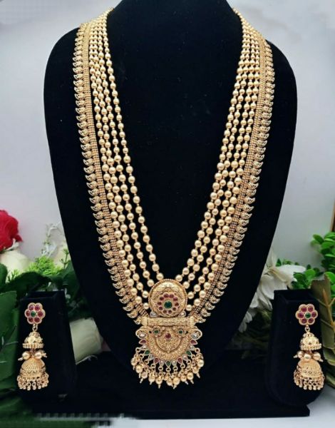 Gold Brass Material High Finish Stone Heavy Long Set