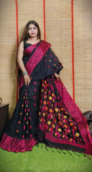 Black Butta Design Pure Handloom Cotton Saree