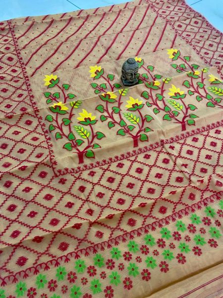 Beige Buti Design Pure Handloom Dhakai Jamdani Saree