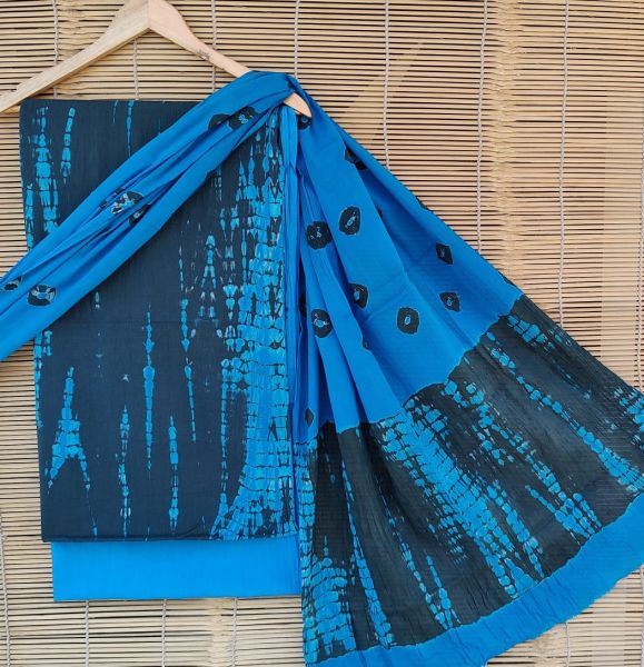 Blue Black Hand Block Printed Cotton Suit And Pant And Dupatta