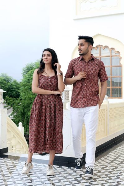 Maroon Traditional Bagru Hand Block Printed Cotton One Piece Combo