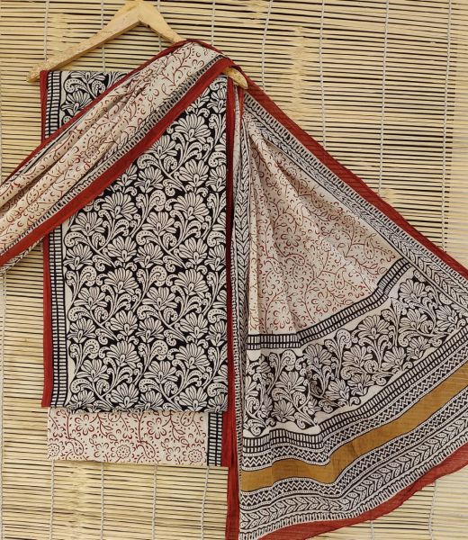 Multicolor Hand Block Printed Cotton Suit And Pant And Dupatta