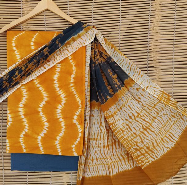 Orange Blue White Hand Block Printed Cotton Suit And Pant And Dupatta