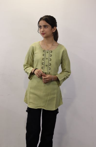 Mehndi Green Pure Cotton Short Kurti