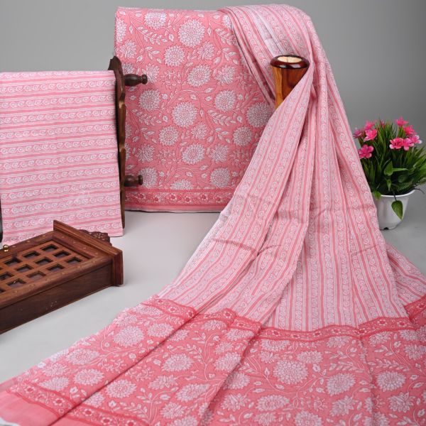 Old Pink Pure Handloom Suit With Cotton Dupatta