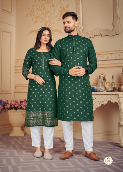 Green Boy Kurta Payjama Girls Kurti Pants Pure Cotton Combo Pack
