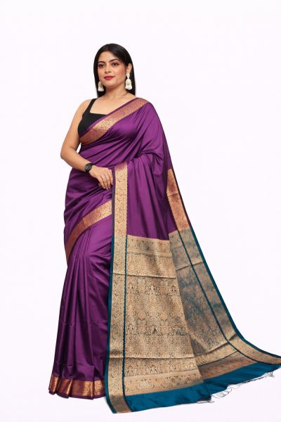 Purple Kashmiri Pashmina Silk Saree From Bengal