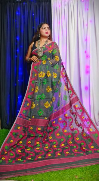 Black Butta Design Pure Handloom Dhakai Jamdani Saree