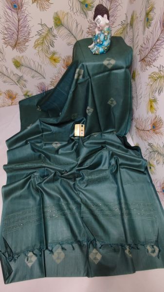 Dark Green Pure Handloom Kota Viscose Silk Weaving Design Saree From Bengal