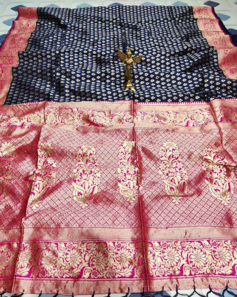 Black And Old Rose Dola Soft Silk Saree