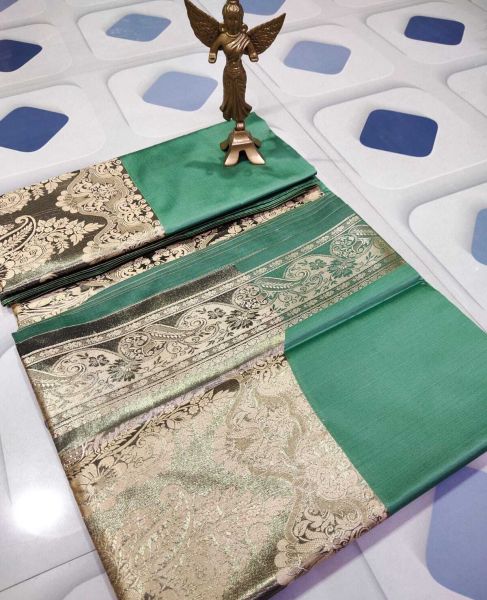 Aqua Green Kashmiri Soft Pure Silk Saree