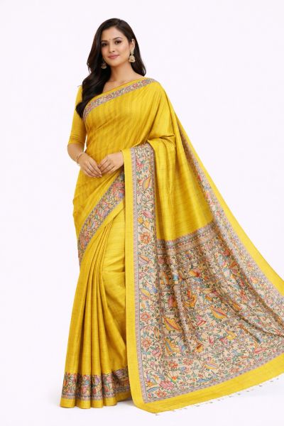 Yellow Heritage Madhubani Pure Handloom Elegant Tassar Silk Saree