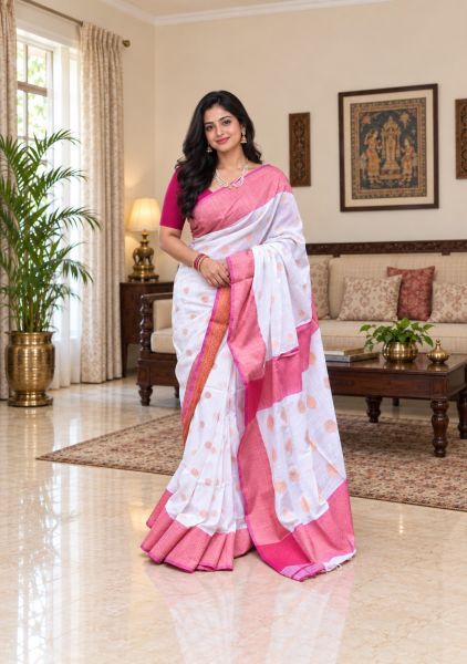 White Pure Handloom Cotton Saree From Bengal