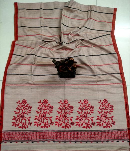 Beige Stripes Pure Handloom Cotton Saree