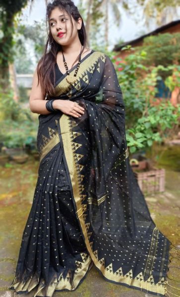 Black Cotton Silk Saree From Bengal
