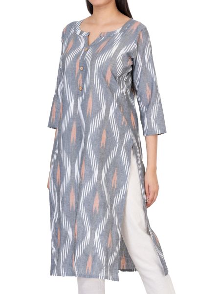 GMH Women's Cotton Ikkat Kurti for Knee Length, Traditional Festive & Casual Kurta for Women