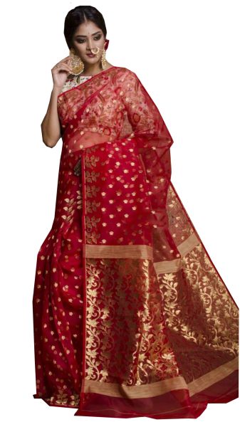 Red Leaf Muslin Jamdani Zatika
