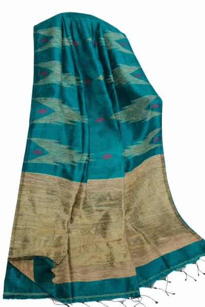 Sea Green Silk Cotton Pure Handloom Saree From Bengal
