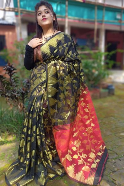 Black Cotton Silk All Over Lota Saree From Bengal