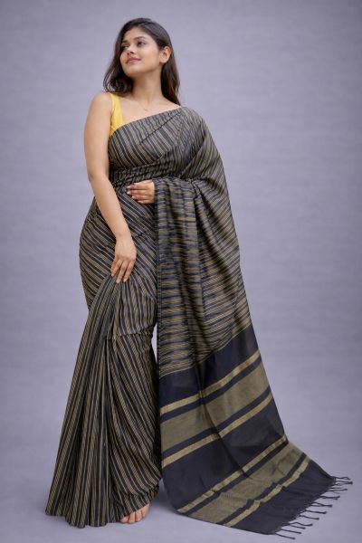 Women's Wear Gray Bapta Soft Silk Saree From Bengal