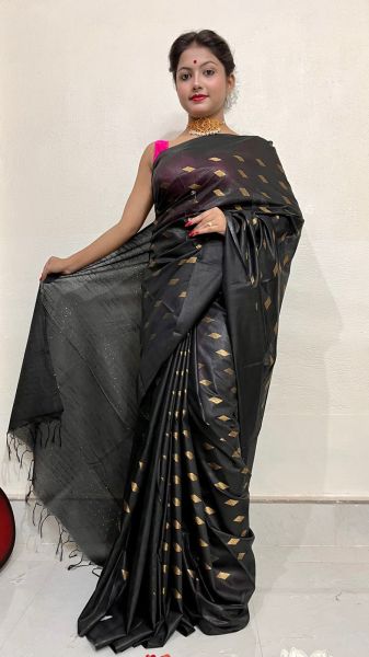 Black Butta Pure Handloom Silk Cotton Saree