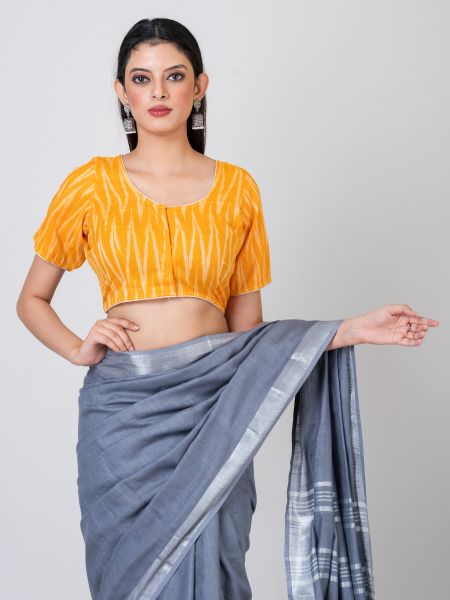 GMH Women's Designer Cotton Ikkat Half Sleeve Stitched, Ready to wear Blouse for Women